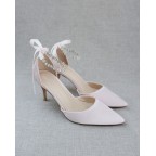 Dusty Pink Satin Heels with Crystal Strap