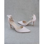 Dusty Pink Satin Heels with Crystal Strap