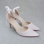 Dusty Pink Satin Heels with Crystal Strap