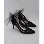 Black Lace pointy toe shoes with tulle bow