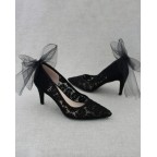 Black Lace pointy toe shoes with tulle bow