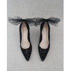 Black Lace pointy toe shoes with tulle bow