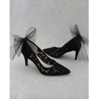 Black Crochet Lace Heels with TULLE Bow