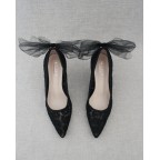 Black Crochet Lace Heels with TULLE Bow