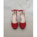 Burgundy Satin Heels with Pearls Strap