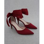 Burgundy Satin Pointy Toe Heels