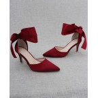 Burgundy Satin Pointy Toe Heels