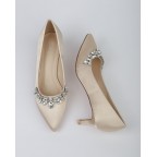 Champagne Satin Heels with Rhinestone