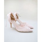 Dusty Pink Crochet Lace Pointy Toe Heels