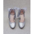 Silver Glitte Heels with Back Satin Bow