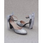 Silver Glitte Heels with Back Satin Bow