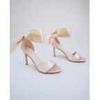 Champagne Satin Heels with Ankle Tie