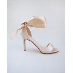 Champagne Satin Heels with Ankle Tie