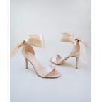 Champagne Satin Heels with Ankle Tie