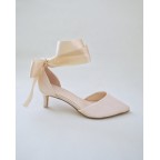 Champagne Satin Pointy Heels with Ankle Tie