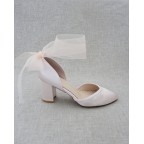 Satin Almond Toe Block Heel Shoe