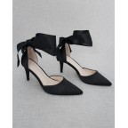 Black Satin Heels with SATIN TIE