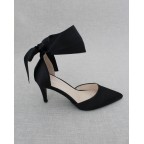 Black Satin Heels with SATIN TIE