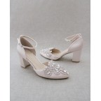 Pink Satin Heels with Rhinestones Applique