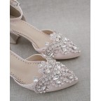 Pink Satin Heels with Rhinestones Applique