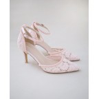 Pink Lace Heels with Mini Pearls