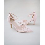 Pink Lace Heels with Mini Pearls