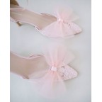 Pink Crochet Lace Heels with Tulle Bow