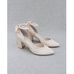 Satin Heels Shoes with Pearl Ankle Strap