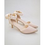 Champagne Satin Heels with Pearl Ankle Strap