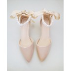 Champagne Satin Heels with Pearl Ankle Strap