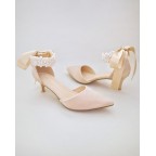 Champagne Satin Heels with Pearl Ankle Strap