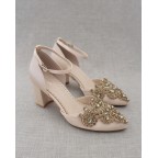 Satin Heels with Champagne Rhinestones Applique