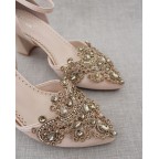 Satin Heels with Champagne Rhinestones Applique