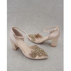 Satin Heels with Champagne Rhinestones Applique