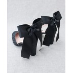 Black Glitter Heels with SATIN BACK BOW