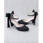 Black Glitter Heels with SATIN BACK BOW